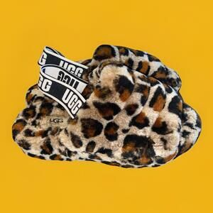 UGG FLUFF YEAH AMPHORA SLIDE LEOPARD SLINGBACK SANDALS SLIPPERS Size 7 USA Wom